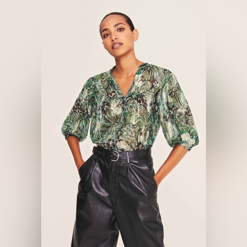 BA&SH Quincy metallic graphic-print woven blouse
